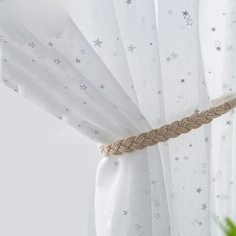 Wit Glanzend Zilver Ster Tule Gordijnen Voor Woonkamer Modern All-Match Garen Met Raam Gordijnen Sheer Voor Het Slaapkamer decor # 40