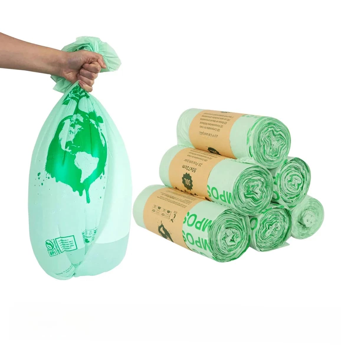 50PCS 6/8/10/30L Biologisch afbreekbare vuilniszakken Huishoudelijke composteerbare vuilniszakken Verdikte breekpunt Gemakkelijk te scheuren