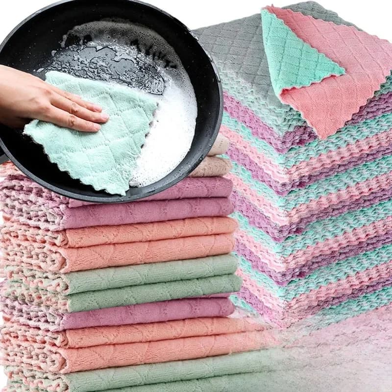 Super Absorberende Microfiber Handdoek Keuken Reinigingsdoekje Non-stick Olie Vaatdoeken Dubbellaags Washandjes Vodden Schuursponsjes