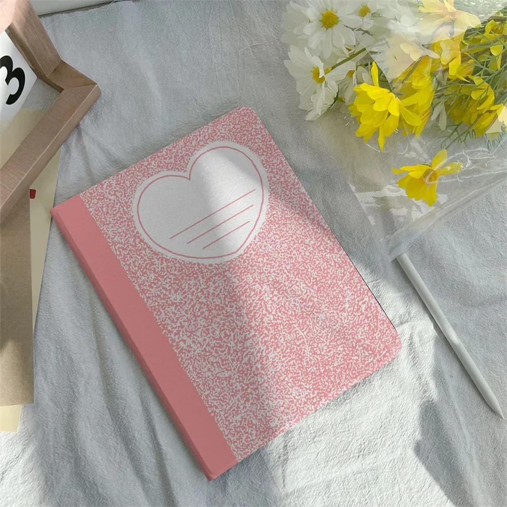 Roze Compositieboek Met Potloodhouder Funda Case Voor Ipad Air 5e 4e 10.9 Ipad Pro 11 10.2 8 9e Air3 Pro10.5 10e 2022 Hoesje