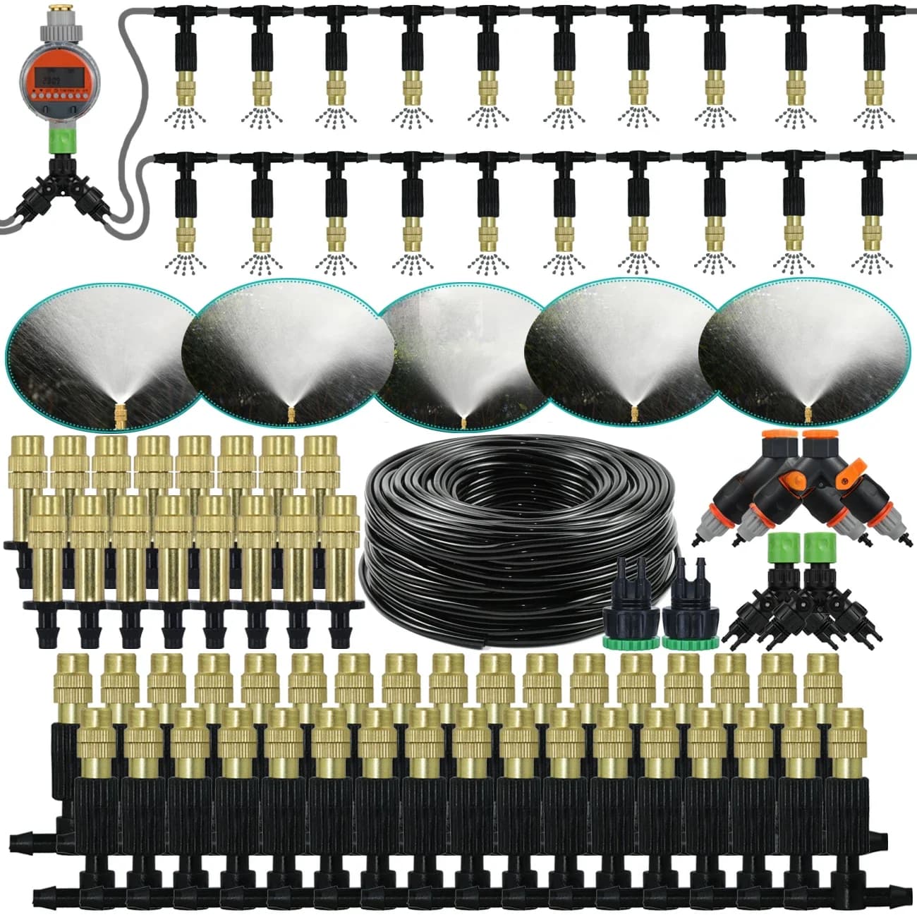 5M-50M Tuin Verneveling Cooling Systeem 1/4 ''Druppelirrigatie Outdoor Watering Messing Verstuiver Nozzles 4/7Mm Slang Kas Parasol