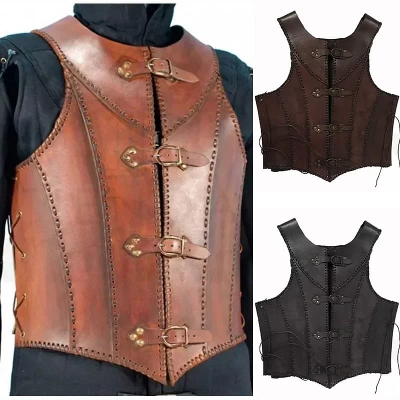 Middeleeuwse Viking Piraat Lederen Vest Armor Romeinse Warrior Tabard Jas Steampunk Doublet Wambuis Larp Knight Cosplay Kostuum Volwassen