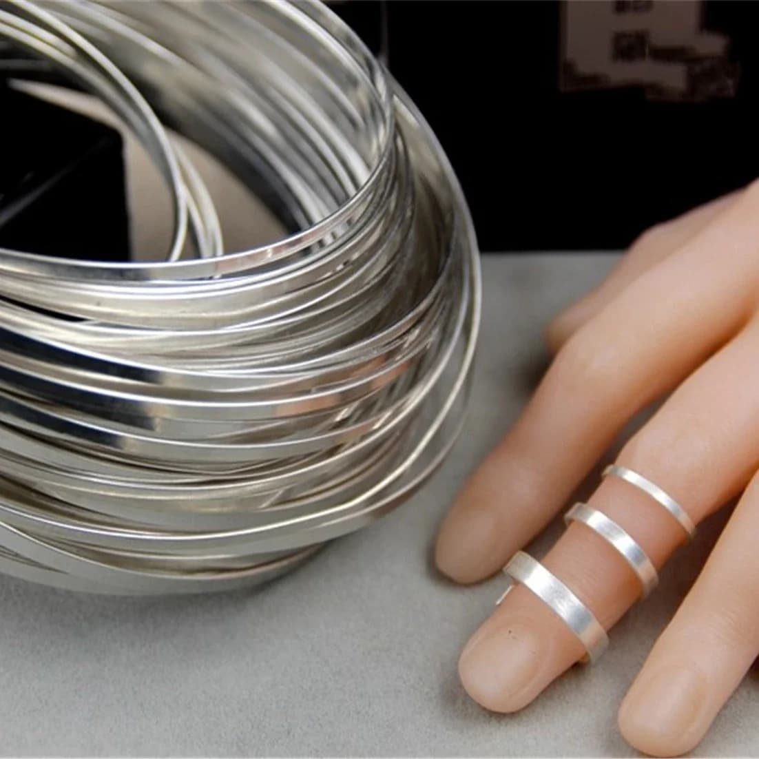 925 sterling zilveren rechthoekige platte draad manchetring blanco voor het maken van sieraden, lengte 100 mm