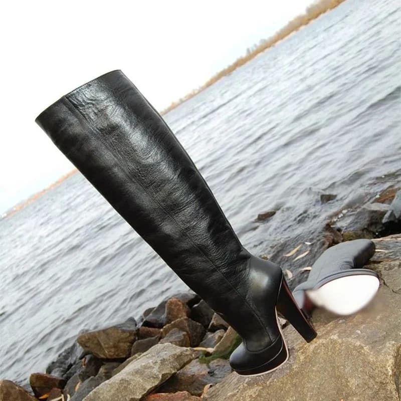 Zwart Mat Leer Platform Laarzen Dunne Hoge Hak Puntschoen Mode Cool 2025, Zomer Big Size Vrouw Schoenen Zapatillas Mujer