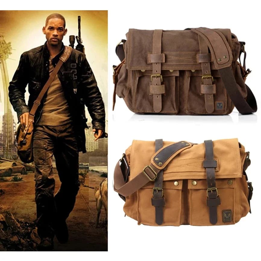 Nieuwe mode vintage lederen canvas heren messenger bag katoenen canvas crossbody tas heren schoudertas sling casual tas vrije tijd