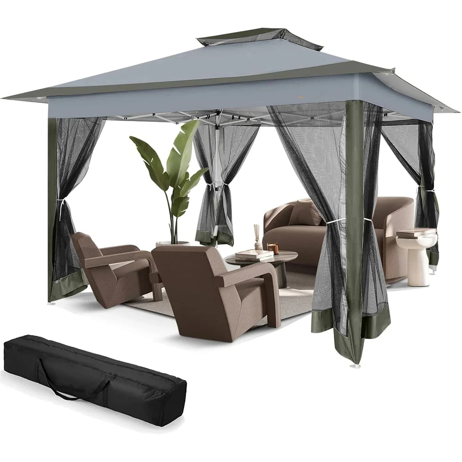3x3m Pop-up Tuinpaviljoen Metalen Buitenpaviljoen Waterdicht Gazebo Met Klamboe 4 Touw 8 Staak Draagtas Voor PatioBackyard