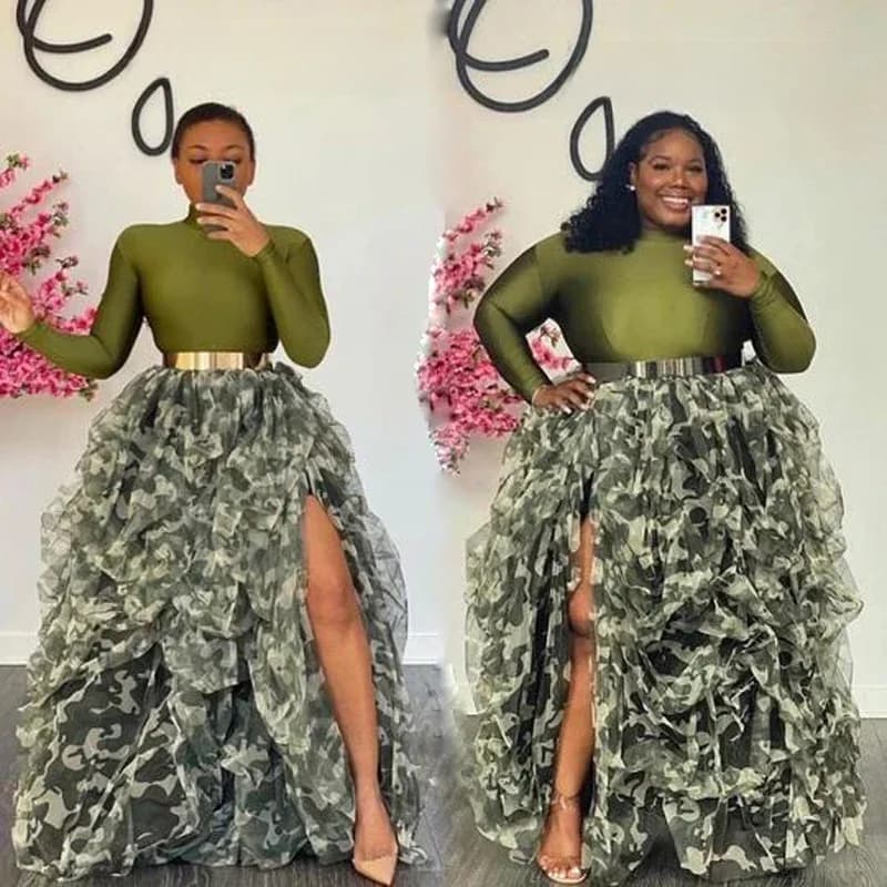 Camo Puffy Tulle Rokken Voor Vrouwen Side Hoge Split Slit Verjaardag Rok Voor Fotoshoot Hoge Taille Plus Size Gown alleen Verkopen Rok