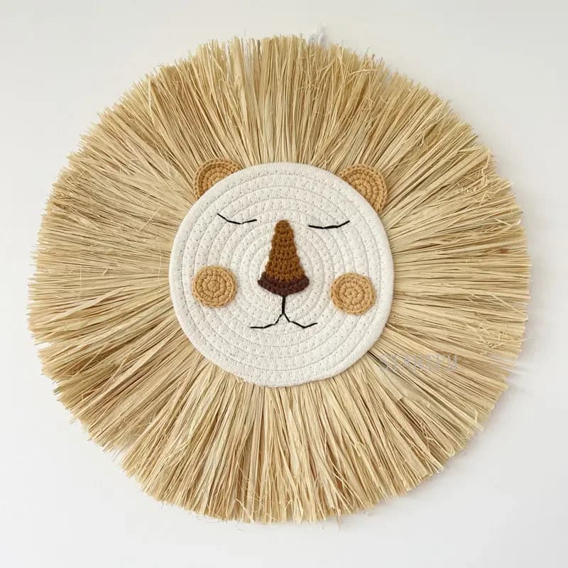 In Nordic Handgemaakte Leeuw Muur Decor Katoenen Draad Stro Geweven Dier Hoofd Opknoping Ornament Voor Kinderkamer Babykamer Decoratie