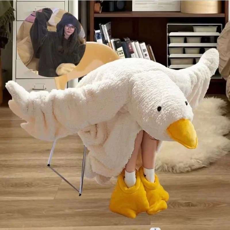 Cartoon Grote Gans Cosplay Kostuum Dikker Coral Fleece Capuchon Gewaad Pyjama Grappige Eend Cos Paar Leuke Nachtkleding Thuis Nachtjapon