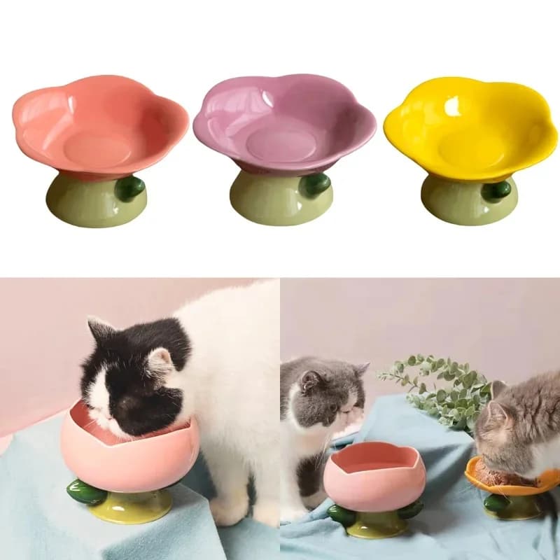Schattige keramische kattenbak antislip bloeivorm nieuw hoge voet honden puppy voederbak voedsel water huisdierbenodigdheden kattenvoederbak