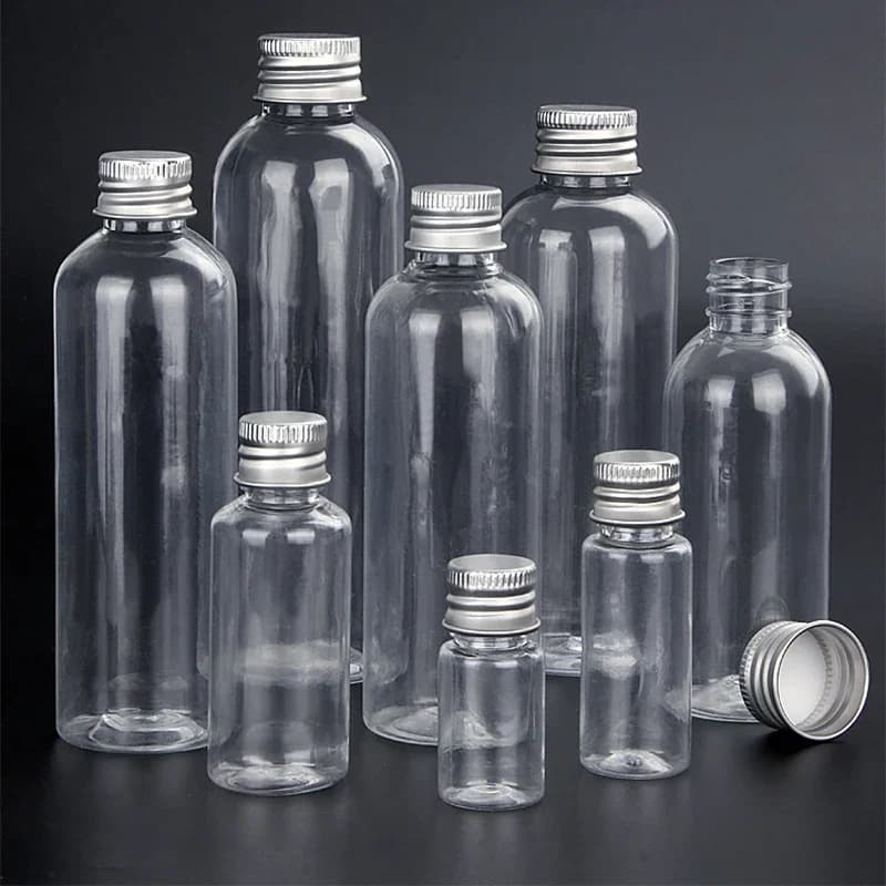 50/100 stuks plastic fles aluminium dop 5 ml 10 ml 15 ml 20 ml 30 ml 50 ml lege flacon monsterflessen transparante container voor reizen