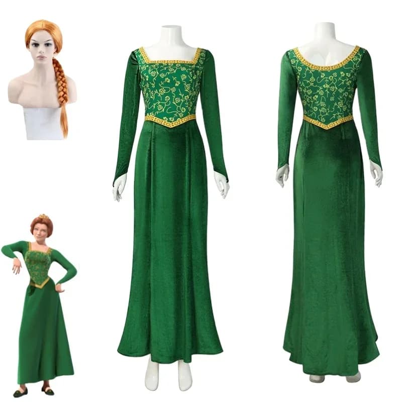 Shrek Cosplay Kostuum Anime Prinses Groene Jurk Fiona Jurk Shrek Cosplay Kostuum Vrouwen Sexy Fluwelen Halloween Carnaval Kleding