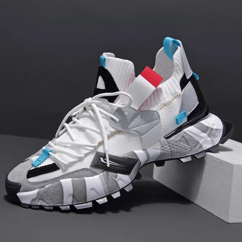 2025 Mode Mannen Platform Sneakers Ademende Comfortabele Sportschoenen Chunky Breien Mesh Sneakers Casual Schoenen Witte Sneakers