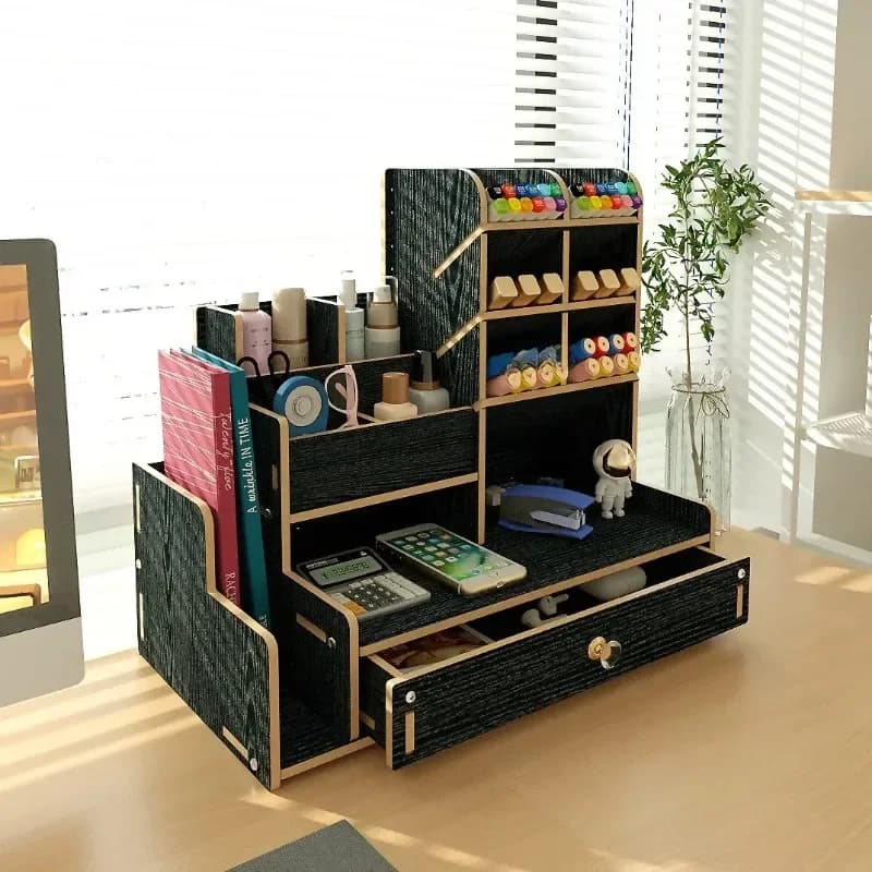 Houten Kantoorbenodigdheden Opbergrek Meisje Cosmetica Sorteren Student Desktop Mark Pen Lade Multi Grid Opslag Penhouder