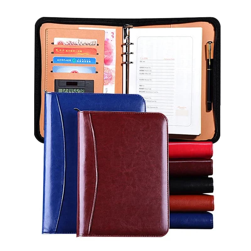 A6/A5/B5 Manager Map Padfolio Dagboek Notebook en Journal Rekenmachine Bindmiddel Spiraal Notitieboek Zakelijk Rits Zak Lijn Handboek