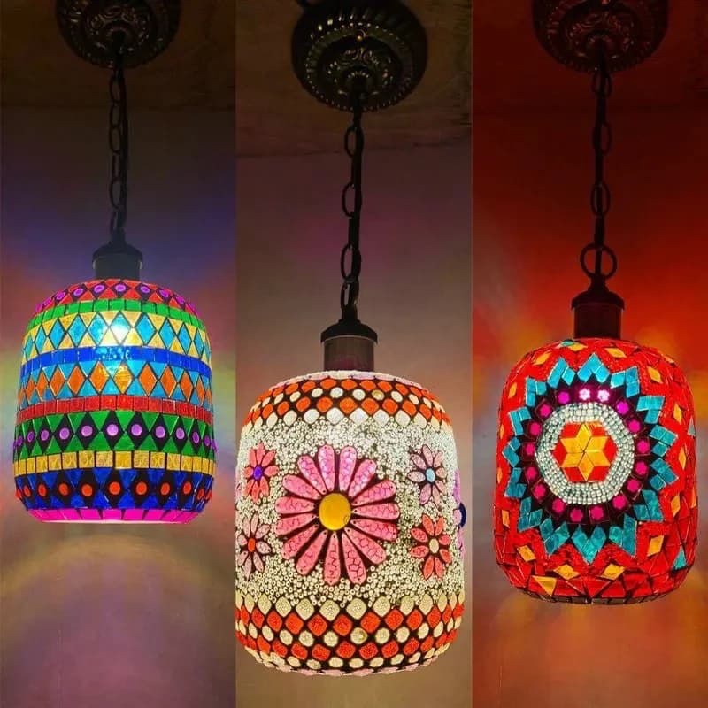 Bohemen Turkse Mozaïek Lamp Handgemaakte Stained Glass Blaker Bar Restaurant Retro Vintage Mediterrane Led Opknoping Licht E27