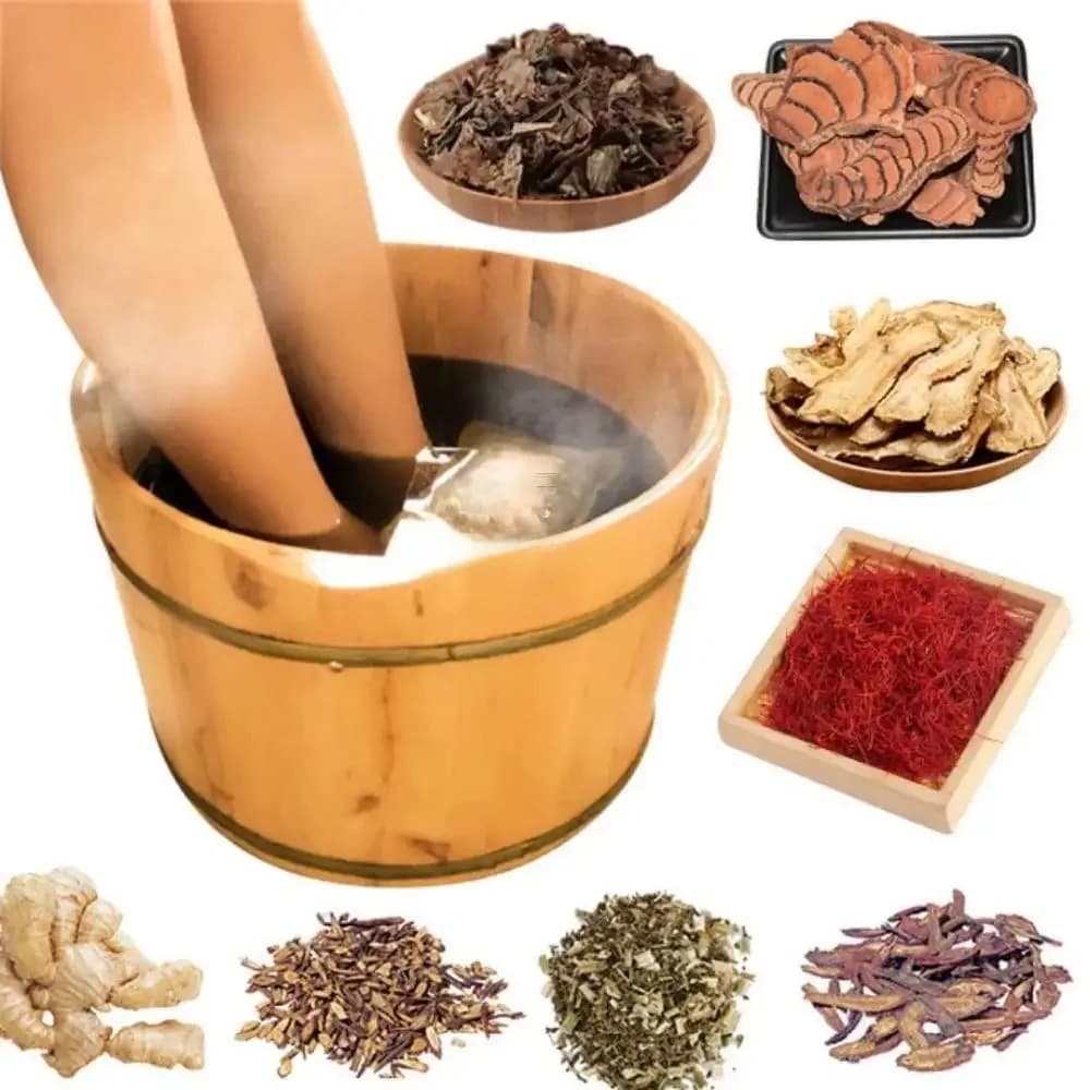 Chinese geneeskunde Voeten Poeder Thuis Gezondheid saffloer gember Alsem moxa moederkruid Voetverzorging Bad Spa Bubble Soak AI kruidentas