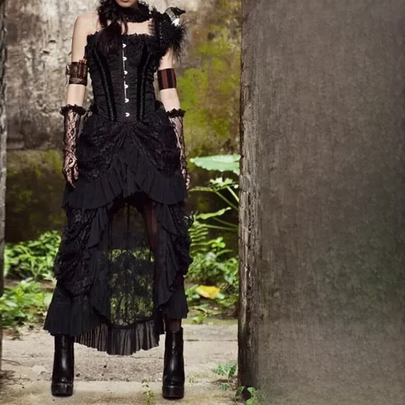 Dames Retro Veters Ruches Steampunk Gothic Gothic Punk Rock Victoriaanse Lange Rok