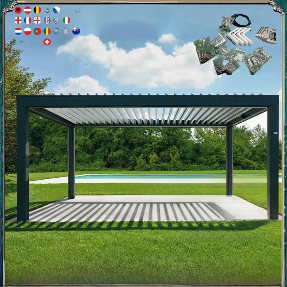 Bioklimatische Aluminium Pergola 3x3m/10x10ft Automatisch flip lamellendak met LED tuinhuisje luifel carport