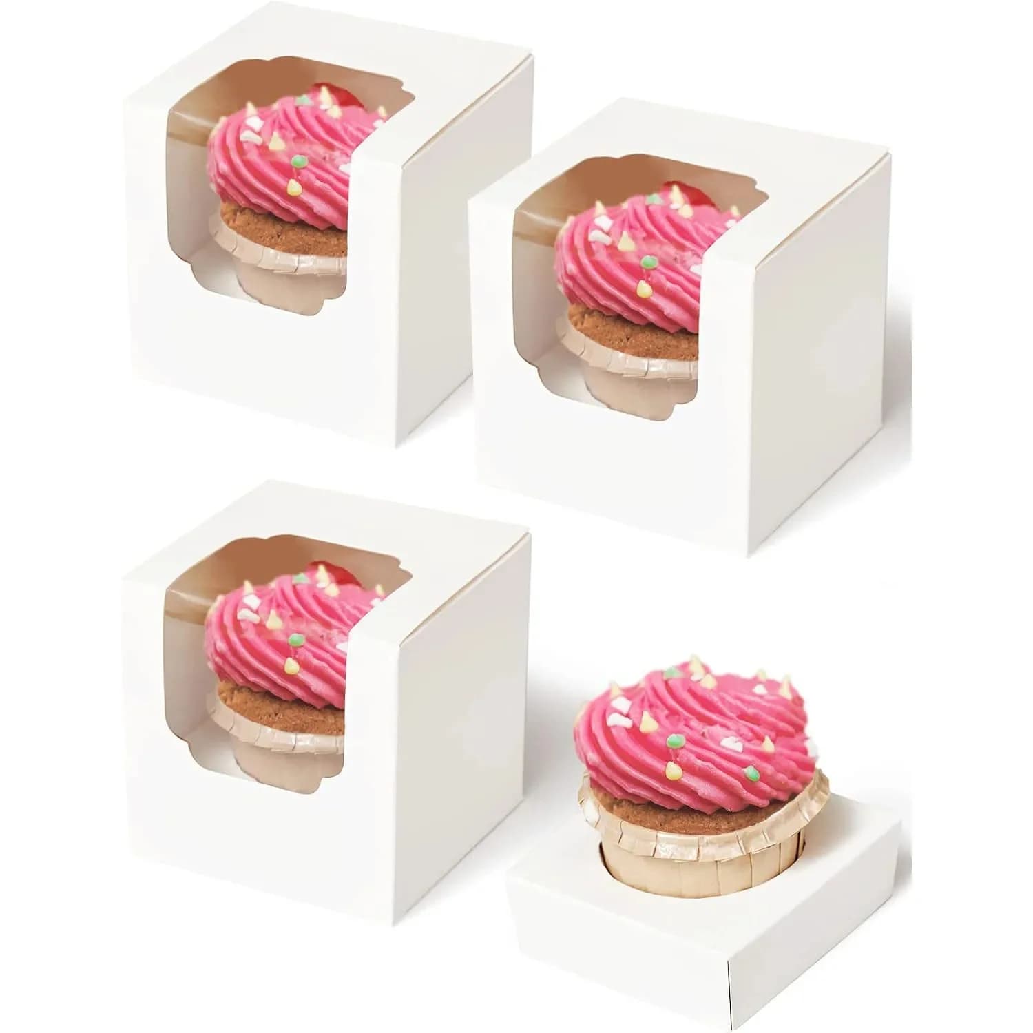 10/20/30 Stuks Wit Enkele Cupcake Dozen Papier Met Insert En Helder Venster, Vouw Individuele Cupcake containers Voor Muffins Party