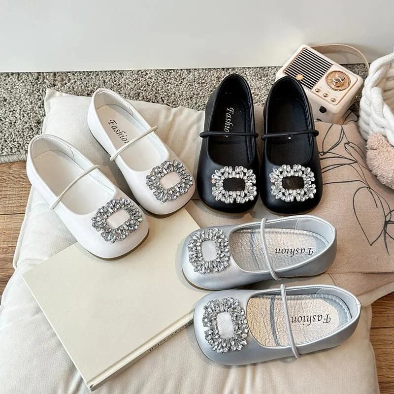 Meisjes Dansschoenen Antislip Zachte Zool Kinderen Flats Franse Stijl Elegante Ronde Tenen 2025, Nieuwe Mode Kinderen Leren Schoenen Instapper