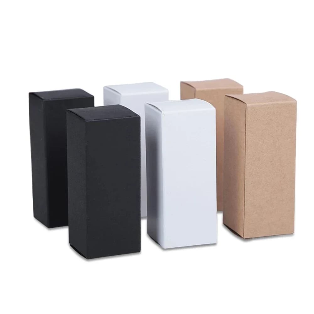 100Pcs 10Ml Tot 100Ml 18Mm Rubber Hoofd Druppelaar Etherische Olie Fles Verpakking Box Cosmetica Kraft Karton wit Zwart Papier Doos