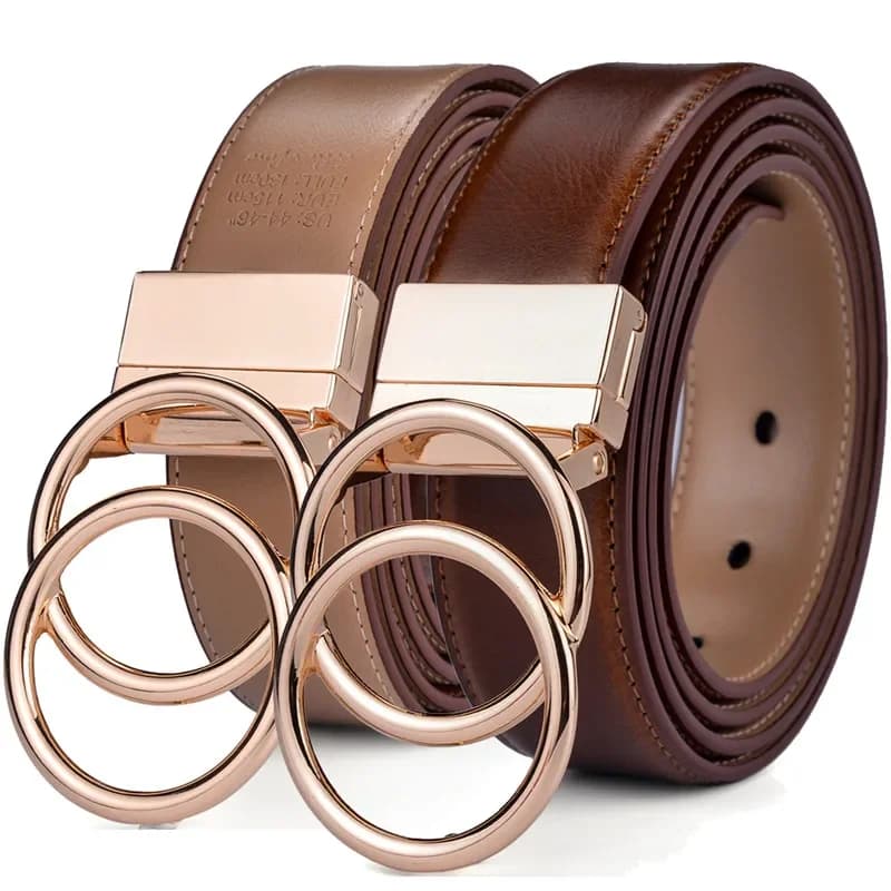 Dames leren omkeerbare riem dubbele O-ring draaibare gesp tweezijdige taille jeansjurk van Beltox Fine