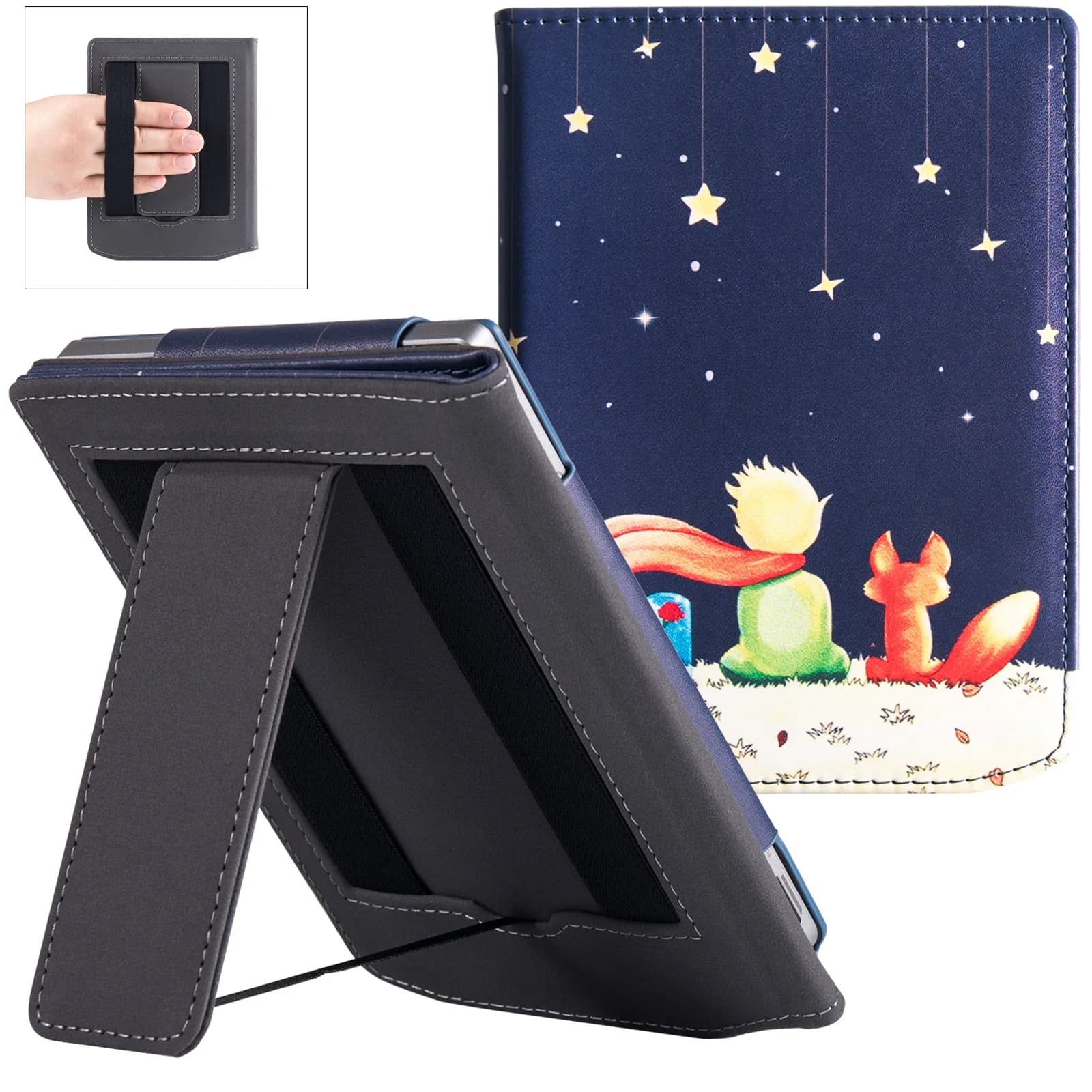 Stand Case Voor 6 "Pocketbook 629 Couplet/634 Couplet Pro/Verse 2024 Ereader-Pu Lederen Smart Cover Met Twee Handriemen