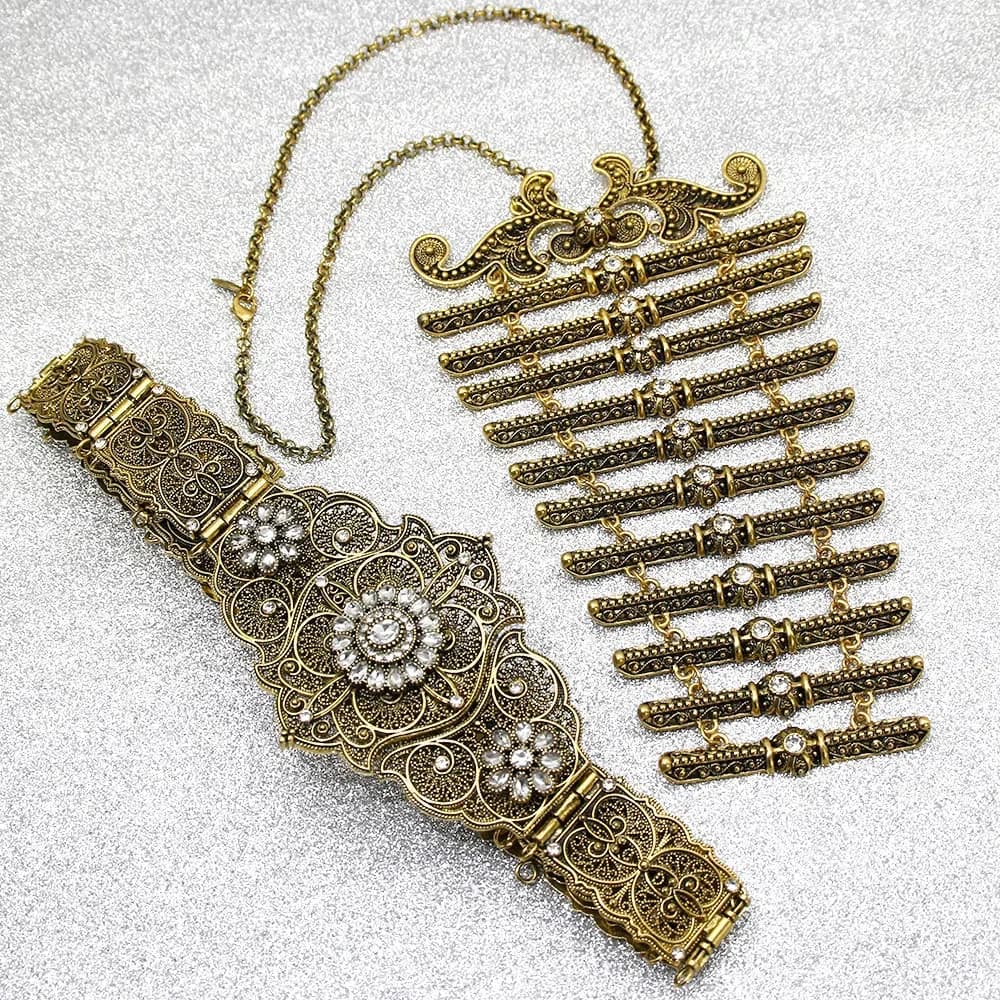 Sunspicems Kaukasus Vrouwen Riem Borstplaat Bruid Sieraden Sets Etnische Trouwjurk Riem Ketting Turkse Borst Slabbetjes Taille Keten