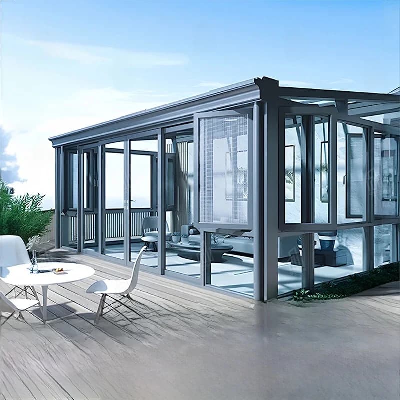 Modern aluminium tuinpaviljoen achtertuin buiten serre tuinhuisje met elektrische jaloezieën en bioklimatisch dak fabriek direct