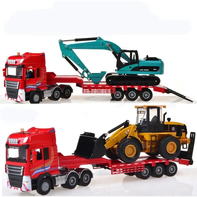 Prachtige 1:50 Flatbed Trailer Graafmachine Techniek Voertuig Model, Hoge-Kwaliteit Trailer Techniek Speelgoed, Groothandel Verkoop.