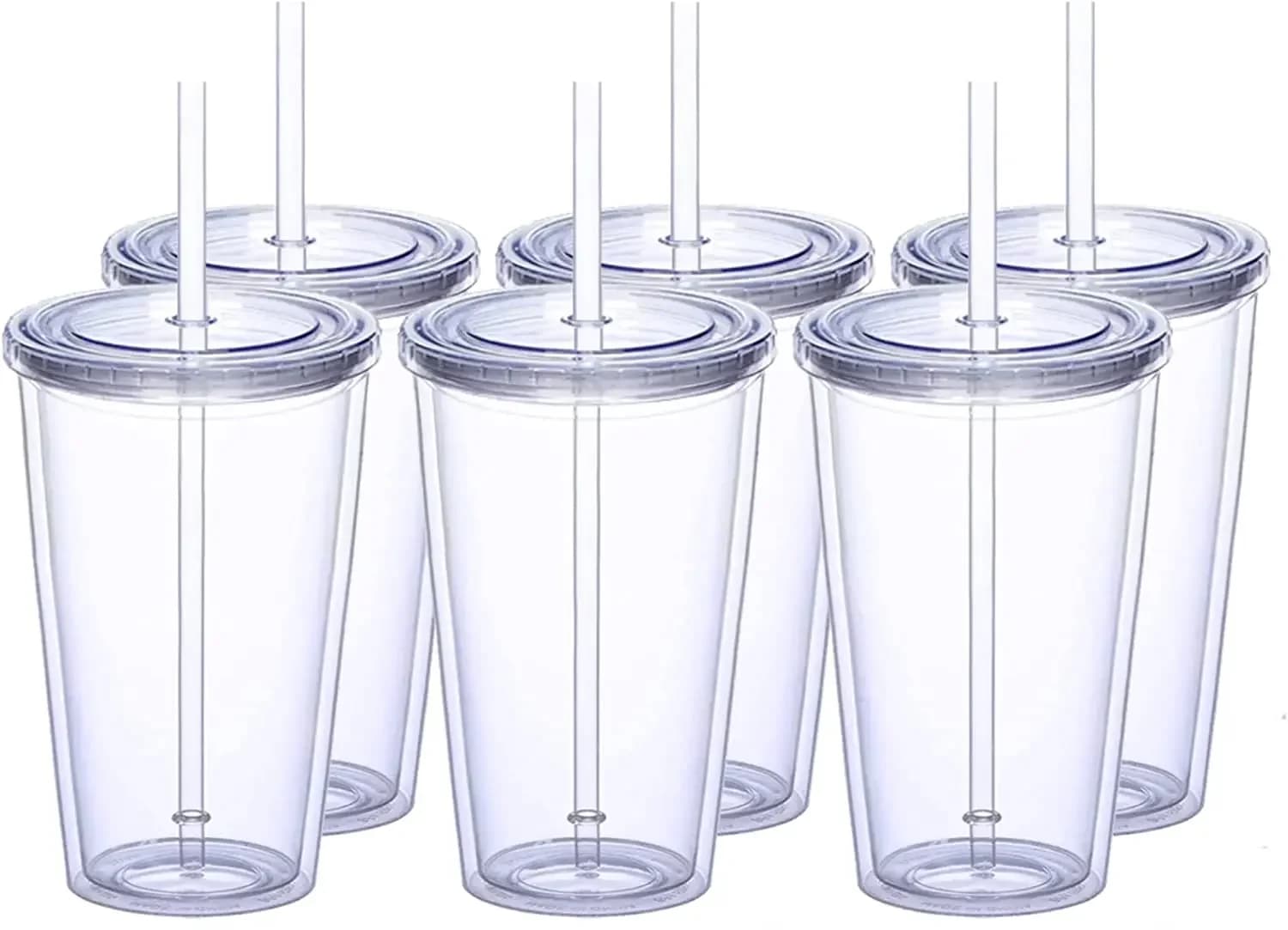 6/4/2Pcs Transparante Dubbele Laag Water Fles Koffie Melk Diy Smoothie Cup Drinkware Herbruikbare Clear tumbler Cup Met Stro Deksel