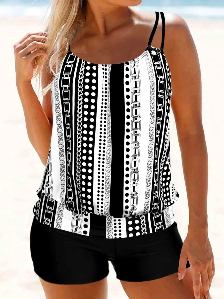 Sexy 2-delige strape tankini set 2025 bedrukt badpak dames badmode vrouwelijke hoge taille badpak gewatteerde strandkleding