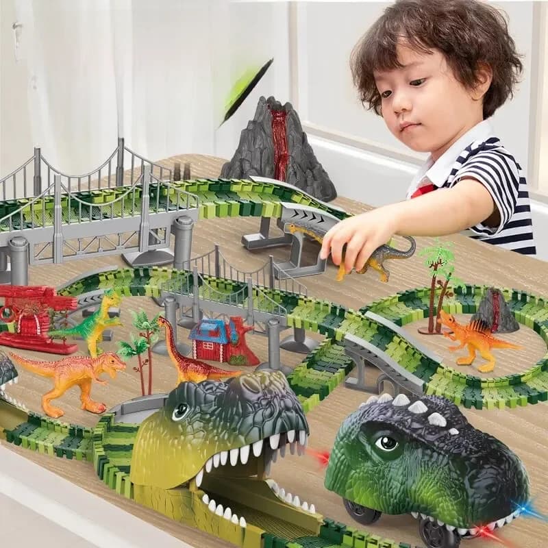 Dinosaurus Track Elektrische Dinosaurus Auto Berg Weg Rail Kinderen Puzzel Speels Speelgoed Emitter Licht Jongens Kerst Verjaardagscadeau