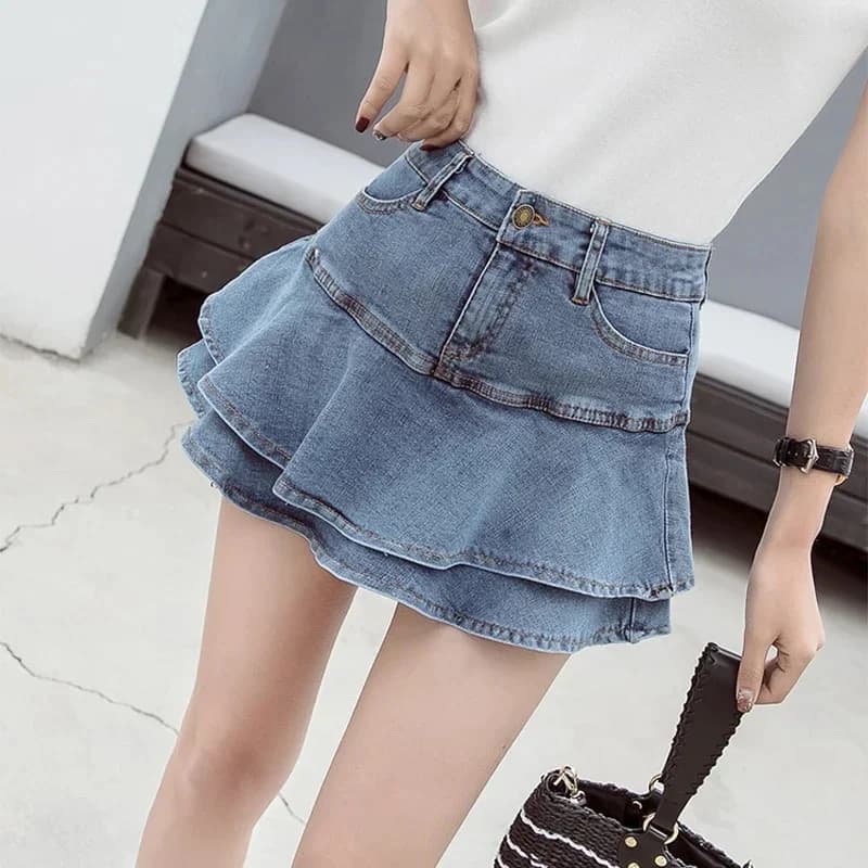 Vintage Denim Mini Rokken Vrouwen Zomer Sexy Effen Kleur Baljurk Rokken Jeans Vrouwelijke Casual Pocket Slim A-lijn Mini Rokken