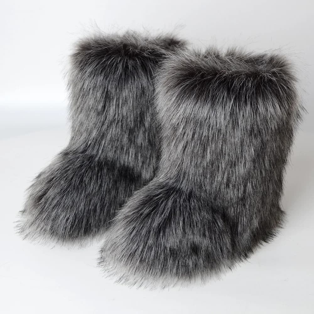 2025 Nieuwe Winter Nepbont Laarzen Vrouwen Warme Pluizige Snowboots Luxe Schoeisel Vrouwelijke Harige Vossenbont Bottes Mode Winter Schoenen