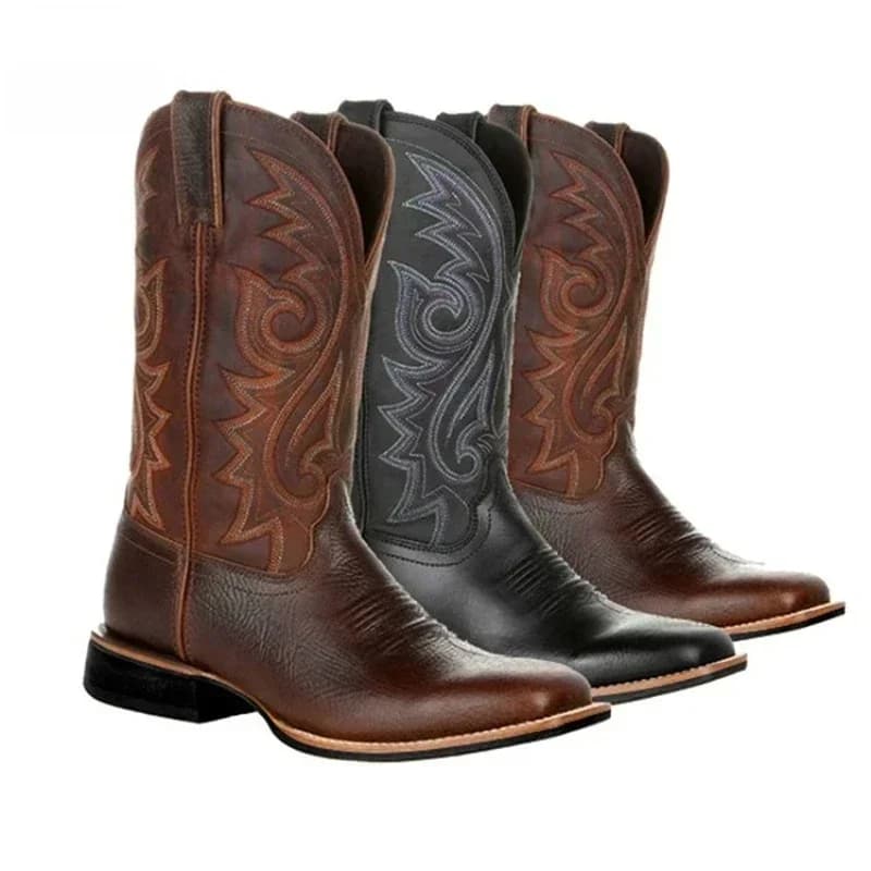 Halfhoge westerse laarzen heren zwart bruin cowboylaarzen handgemaakte leren schoenen voor heren 2025, nieuwe punk man dames unisex rijlaarzen