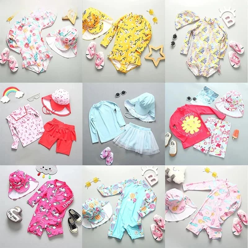 UPF50 Meisjes Badmode Lange Mouwen Bloemen Baby Badpak Uv-bescherming Kinderen Zwemmen Pak Strand Zomer Peuter Badpak