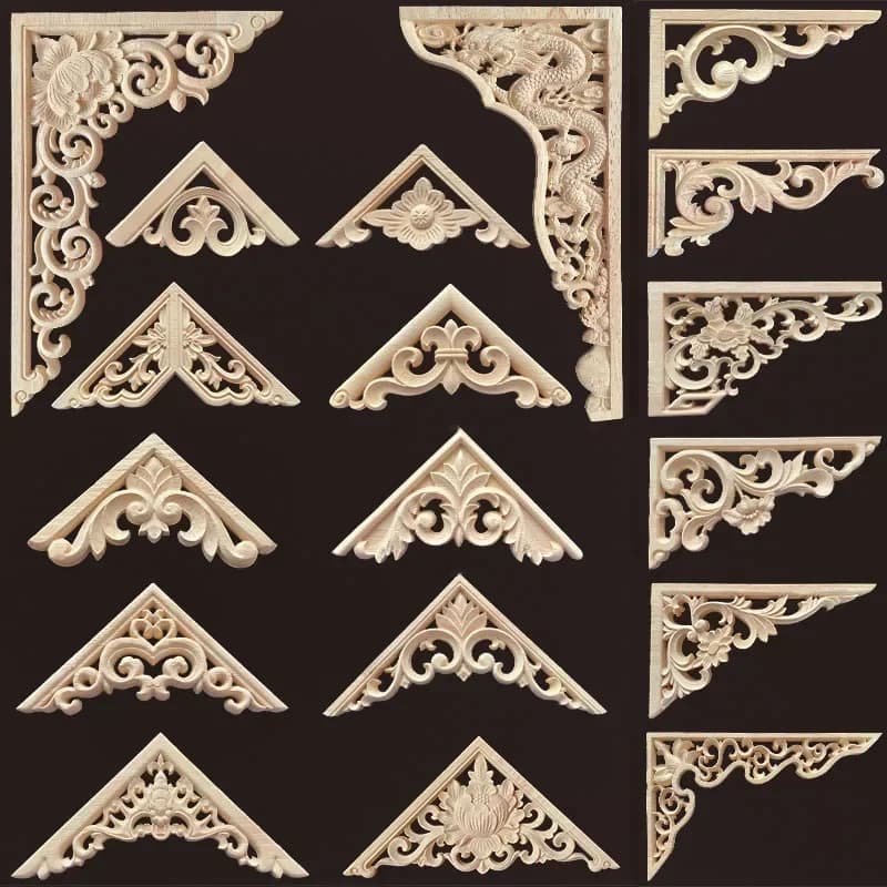Houten hoekverbinding Onlay applique houten stickers voor meubels woondecoratie Luxe unieke natuurlijke bloemen hout gesneden beeldjes