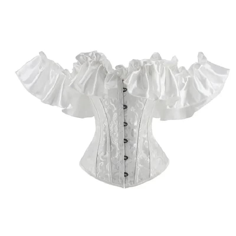Plus Size Vrouwen Corset Satijn Jacquard Overbuste Corselet Gothic Vintage Victorian Sexy Kostuum Shirt Tops Korte Mouw