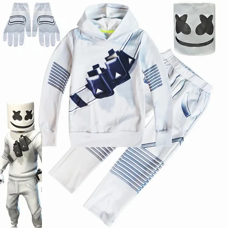 Kinderen cosplay kostuum jongens Marshmello DJ masker interessante kostuums masker hoodies pak muziek Halloween feestkostuum voor kinderen jongens