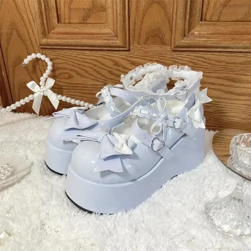 Kawaii Kant Strik Witte Lolita Schoenen Vrouwen 2025, Hart Gesp Platform Mary Janes Vrouw Japanse Stijl Lakleer Jk Schoenen