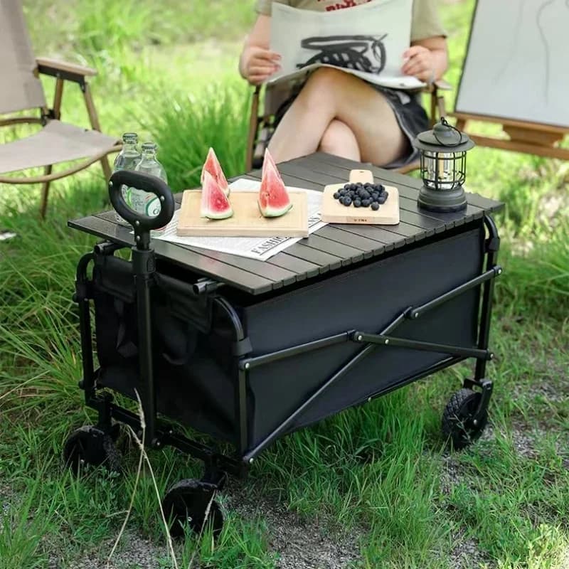 Opvouwbare kampeerauto-aanhangwagen met grote capaciteit en afneembare tafel Outdoor draagbare trolley voor picknickmarkt Strandwandeluitrusting