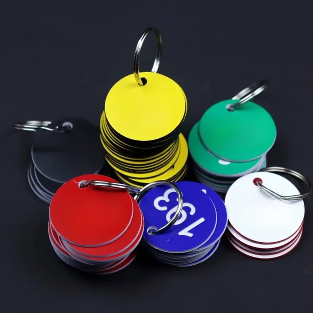 Nummer Tag Sleutelhanger Ronde Plastic Platen Sleutelhanger Teken Voor Sleutel Hond Plaat Met Sleutelhanger Club Id-kaart Anti-verloren Serie
