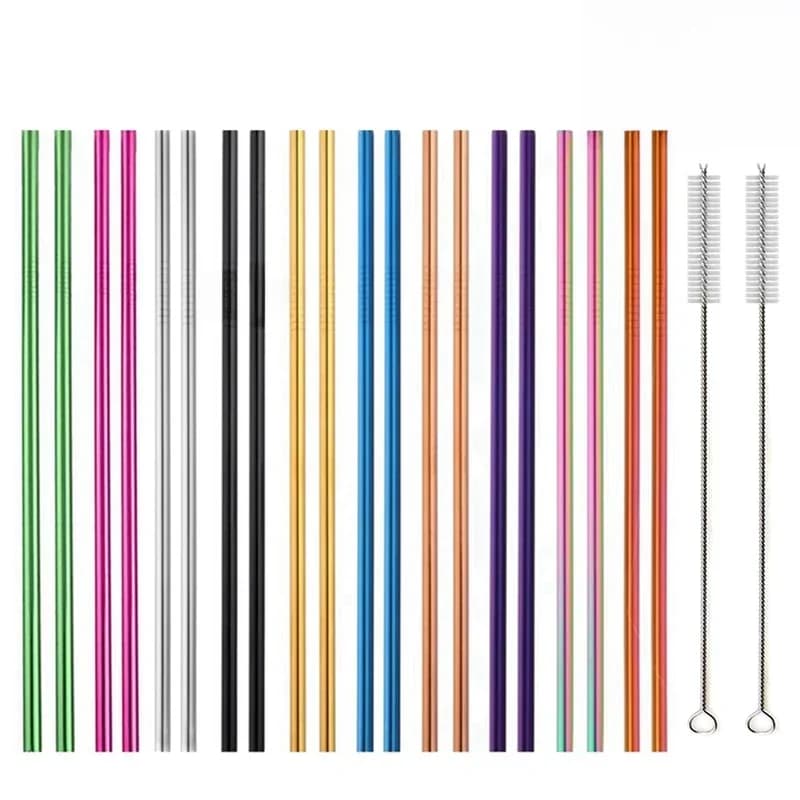 Dropship 10 Kleuren Metalen Rietjes 20Pcs Kleurrijke Herbruikbare 304 Rvs Rietjes Set Met 2 Borstel Voor Bar drinkware