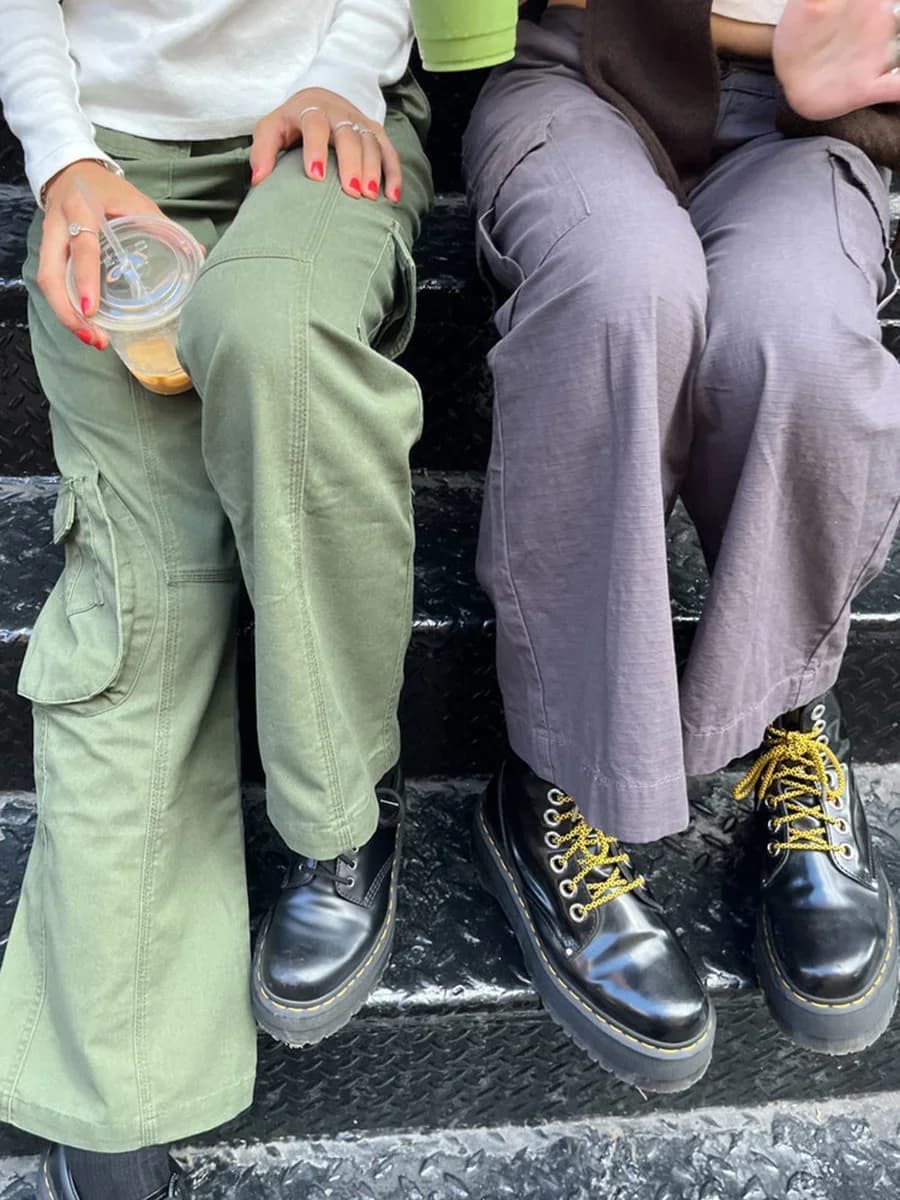 Vintage Casual Green Cargo Broek Vrouwen Lente Solid Verstelbare Elastische Hoge Taille Rechte Broek Retro Streetwear Y2k Broek