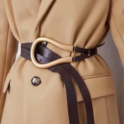 Nieuwe Lederen Dubbele Riemen Luxe Metalen U Gesp Riem Vrouwen Meisjes Retro Vintage Grote Riem Voor Jas Jeans Zwart wit