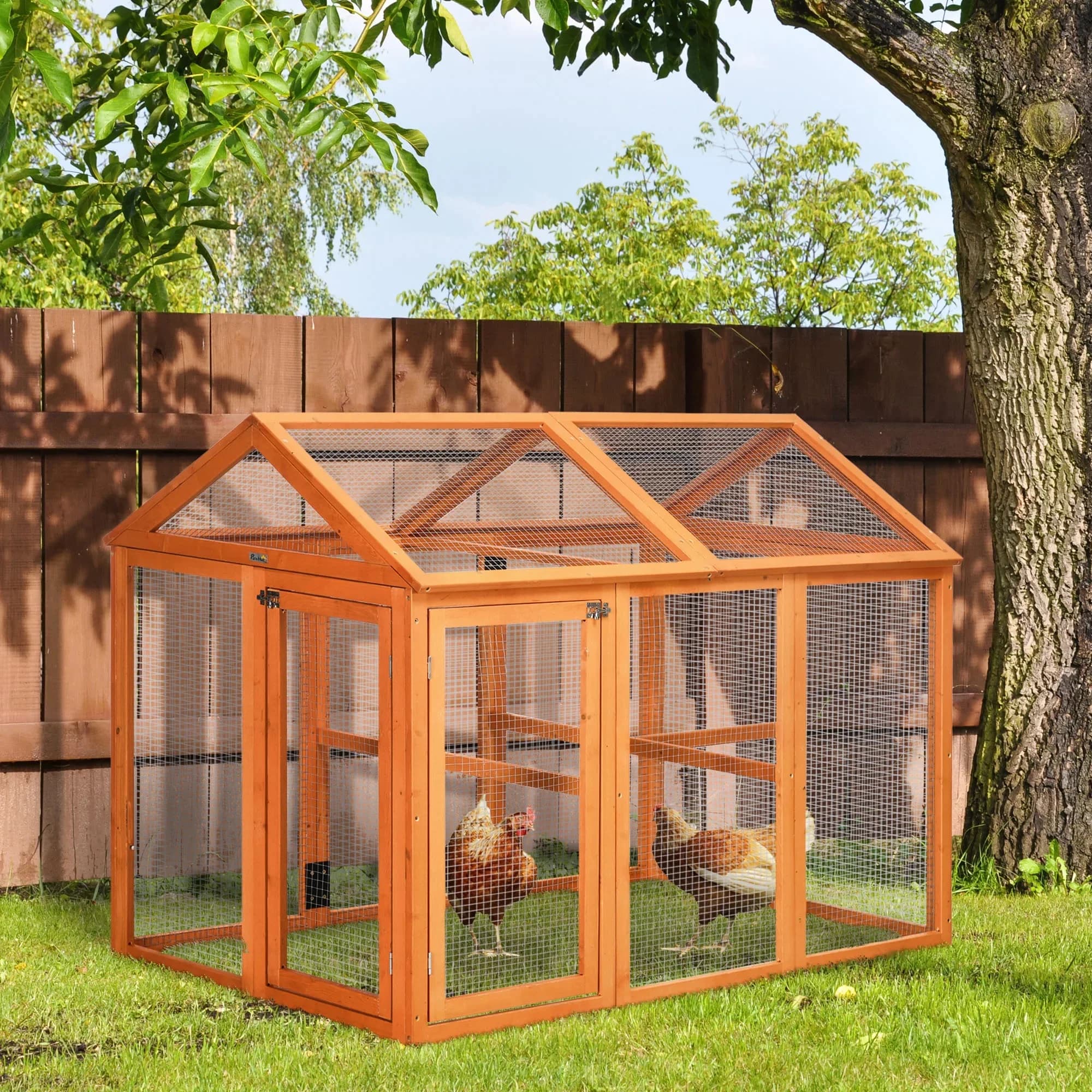 Pawhut Outdoor Kippenhok 140X88,5X106 cm voor 1-3 Kippen Natuurlijk Hout