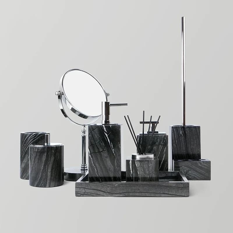 Groothandel Zwart Natuurlijke Marmeren Steen Badkamer Luxe Tandenborstelhouder Zeepdispenser Zeepbakje Lade Badkamer Accessoires Sets
