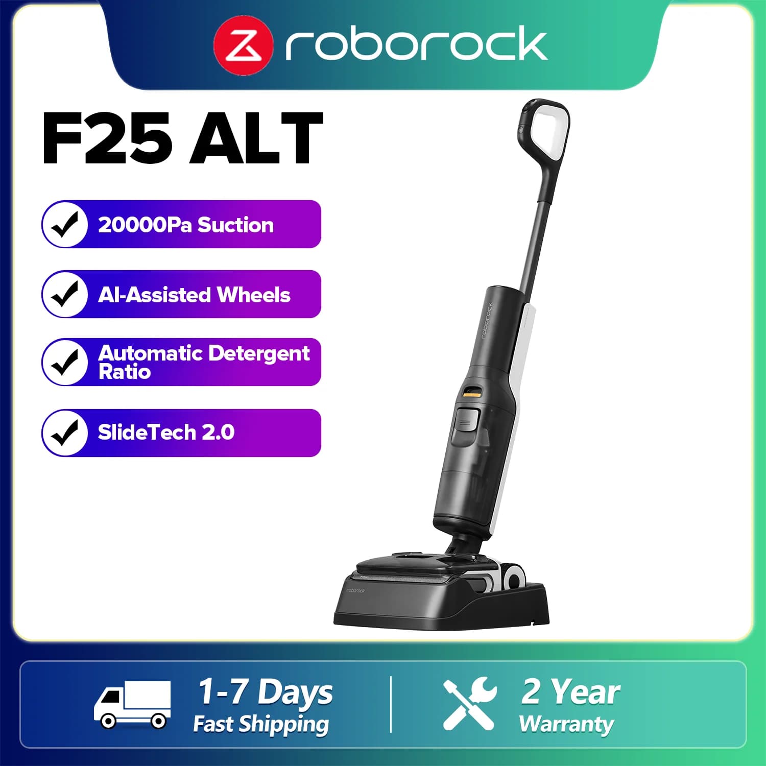 Roborock F25 ALT draadloze nat- en droogstofzuiger, 20.000 Pa zuigkracht, met AI-ondersteunde wielen, minder dan 1 mm randreiniging
